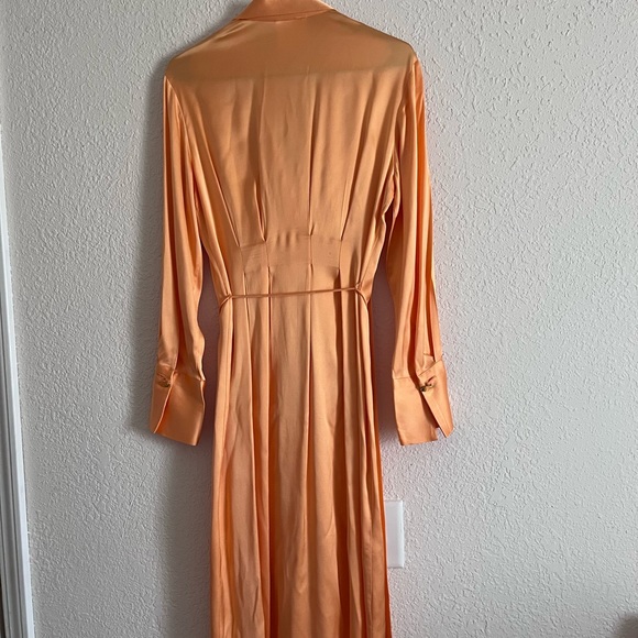 Massimo Dutti Studio Satin Orange Maxi Dress Tie Belt Neck M/L Limited Edition - Picture 13 of 17